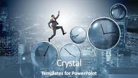  Presentation with human resource management resources concept - Slide set featuring funny business - businessman in time management concept background and a teal colored foreground