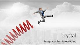  Presentation with success business - Presentation theme featuring funny business - he made huge jump background and a light gray colored foreground