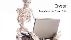  Presentation with skeleton - Presentation theme consisting of funny business - skeleton working on laptop background and a white colored foreground