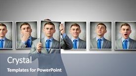  Presentation with different - Presentation featuring funny business - young handsome businessman expressing different background and a ocean colored foreground