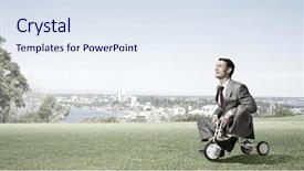  Presentation with three - Theme consisting of funny business - young handsome businessman riding three background and a  colored foreground