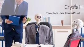  Presentation with skeletons - Cool new presentation theme with funny-business-meeting-with-boss backdrop and a sky blue colored foreground
