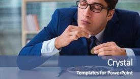  Presentation with gold coins and jewelry - Slide set having funny businessman eating gold coins background and a ocean colored foreground