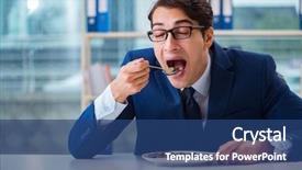  Presentation with gold - Slide deck enhanced with funny businessman eating gold coins background and a ocean colored foreground