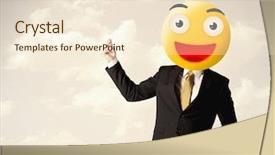  Presentation with turquoise and yellow - Cool new presentation theme with funny businessman wears yellow smiley backdrop and a lemonade colored foreground