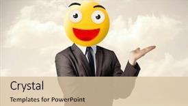  Presentation with wearing a surgical face mask - Colorful presentation design enhanced with funny businessman wears yellow smiley backdrop and a lemonade colored foreground