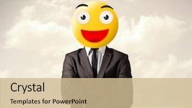  Presentation with teal and yellow music wallpaper - Cool new PPT layouts with funny businessman wears yellow smiley backdrop and a  colored foreground