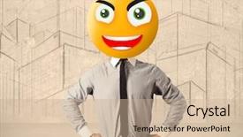  Presentation with yellow big tube - Slide deck consisting of funny businessman with yellow smiley background and a  colored foreground