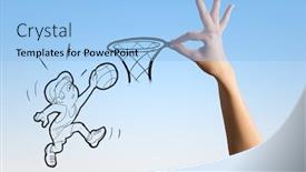  Presentation with basketball - Amazing PPT theme having funny-caricature-of-basketball-player backdrop and a light blue colored foreground