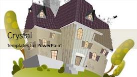  Presentation with funny cartoon - Slide set having funny cartoon house background and a coral colored foreground