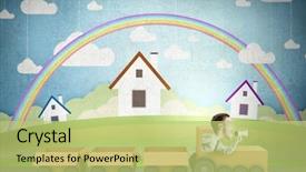  Presentation with funny cartoon - Beautiful presentation theme featuring funny cartoon image of businessman backdrop and a  colored foreground