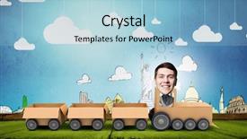  Presentation with box carton - Presentation with funny cartoon image of businessman background and a  colored foreground