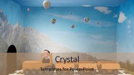  Presentation with box carton - Amazing PPT theme having funny cartoon image of businessman backdrop and a  colored foreground