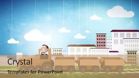  Presentation with box carton - Cool new PPT theme with funny cartoon image of businessman backdrop and a  colored foreground