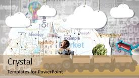  Presentation with box carton - Amazing theme having funny cartoon image of businessman backdrop and a  colored foreground