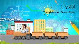  Presentation with box carton - PPT theme consisting of funny cartoon image of businessman background and a  colored foreground