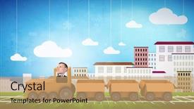  Presentation with box carton - PPT layouts with funny cartoon image of businessman background and a coral colored foreground