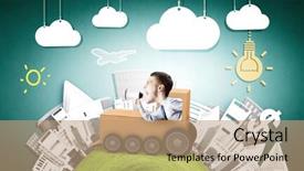  Presentation with box carton - Slides with funny cartoon image of businessman background and a coral colored foreground