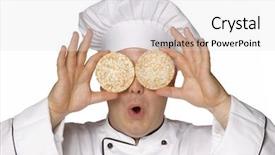  Presentation with rice - PPT layouts featuring cake recipe - funny chef holding two rice background and a  colored foreground