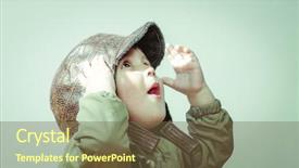  Presentation with cute - Beautiful slides featuring funny child dressed in militar backdrop and a tawny brown colored foreground