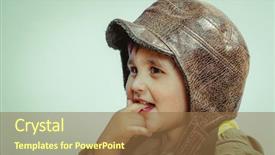  Presentation with cute - Theme enhanced with funny child dressed in militar background and a tawny brown colored foreground