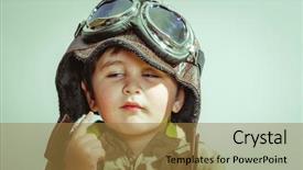  Presentation with cute - Slides with funny child dressed in militar background and a coral colored foreground