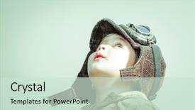  Presentation with imagination - Theme featuring funny child dressed in militar background and a soft green colored foreground