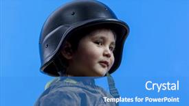  Presentation with dress for success - Theme having funny child dressed in militar background and a teal colored foreground