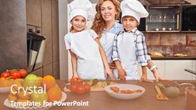  Presentation with family healthy eating - PPT layouts having funny-children-and-their-mother background and a coral colored foreground