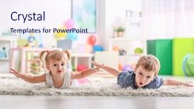  Presentation with children playing - PPT theme consisting of funny children playing on carpet background and a sky blue colored foreground