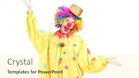  Presentation with circus - Beautiful theme featuring funny circus clown gesturing with hands isolated on white background backdrop and a blonde colored foreground