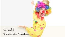  Presentation with circus - Colorful PPT theme enhanced with funny-circus-clown-posing-behind backdrop and a blonde colored foreground