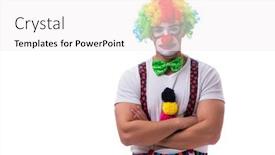  Presentation with acting - Colorful theme enhanced with funny clown acting silly isolated on white background backdrop and a white colored foreground