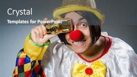  Presentation with clown - Presentation theme featuring funny clown against dark background background and a dark gray colored foreground
