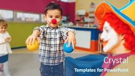  Presentation with clown - Presentation design consisting of funny-clown-animator-and-group background and a ocean colored foreground