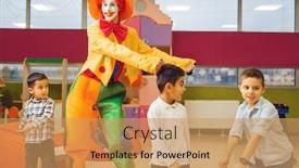  Presentation with clown - Colorful PPT theme enhanced with funny-clown-animator-dancing backdrop and a coral colored foreground