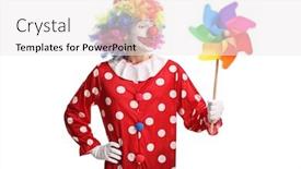  Presentation with pinwheel - Amazing presentation theme having funny-clown-blowing-a-pinwheel backdrop and a white colored foreground