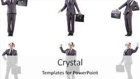  Presentation with funny cow on cow farm - Presentation design having funny clown businessman with briefcase background and a white colored foreground