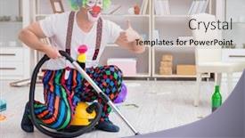  Presentation with clown - Colorful slides enhanced with funny clown doing cleaning at home backdrop and a soft green colored foreground