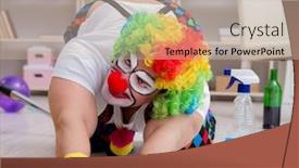  Presentation with clown - Beautiful PPT layouts featuring funny-clown-doing-cleaning backdrop and a soft green colored foreground