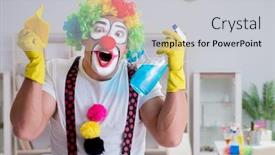  Presentation with clown - Audience pleasing slides consisting of funny-clown-doing-cleaning backdrop and a light gray colored foreground