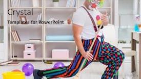  Presentation with home cleaning service - PPT theme with funny-clown-doing-cleaning background and a light gray colored foreground