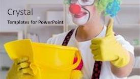  Presentation with clown - PPT theme featuring funny-clown-doing-cleaning background and a light gray colored foreground
