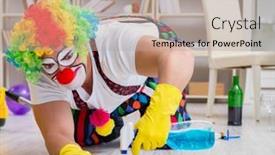 Presentation with clown - Presentation design with funny-clown-doing-cleaning background and a coral colored foreground