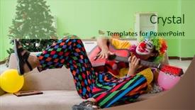  Presentation with collage of families celebrating christmas - PPT layouts consisting of funny clown in christmas celebration background and a  colored foreground