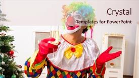  Presentation with collage of families celebrating christmas - Slides featuring funny clown in christmas celebration background and a  colored foreground