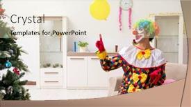  Presentation with clown - Slide deck enhanced with funny clown in christmas celebration concept background and a soft green colored foreground