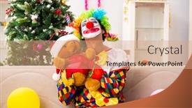  Presentation with clown - Beautiful slides featuring funny-clown-in-christmas-celebration backdrop and a coral colored foreground