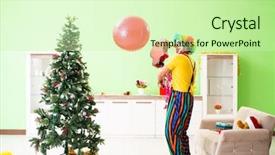  Presentation with celebration - Cool new slides with funny clown in christmas celebration backdrop and a soft green colored foreground