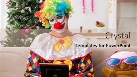  Presentation with collage of families celebrating christmas - Audience pleasing slide set consisting of funny-clown-in-christmas-celebration backdrop and a soft green colored foreground